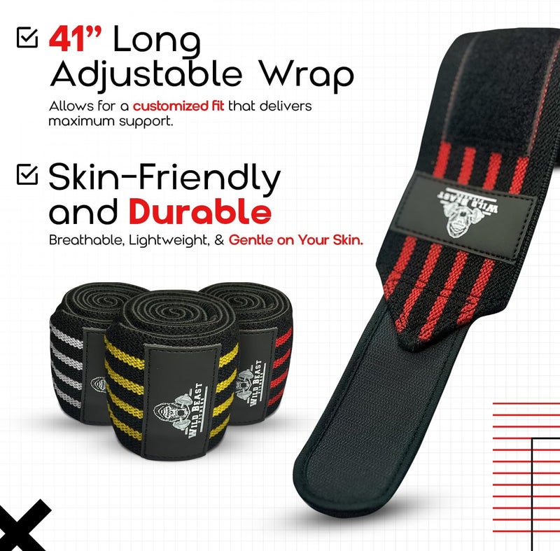 WildBeast Elbow Wraps for Weightlifting Men (Pair), Stretchable 41" Elbow Compression Strap, Weightlifting Straps for Bench Press, Strength Training & Fitness Support, Elbows Straps for Golfer's Elbows & Tendonitis - Image 4